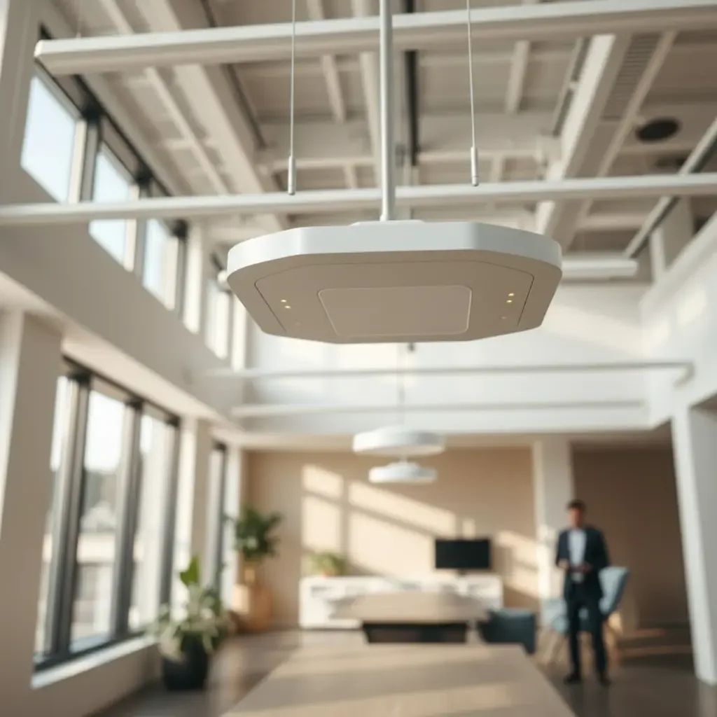 Ceiling access point in a bright modern office