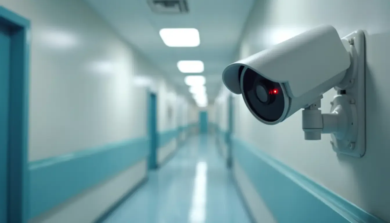 Bullet camera in a medical clinic hallway