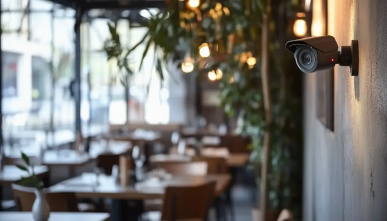 Bullet camera above a restaurant dining room