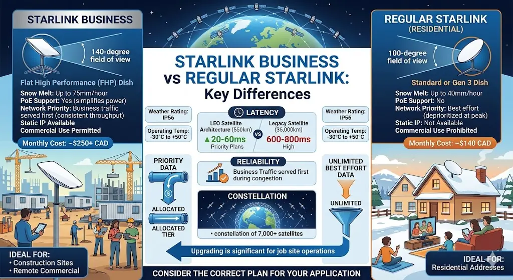 Comparison of Starlink Business and standard Starlink internet service features
