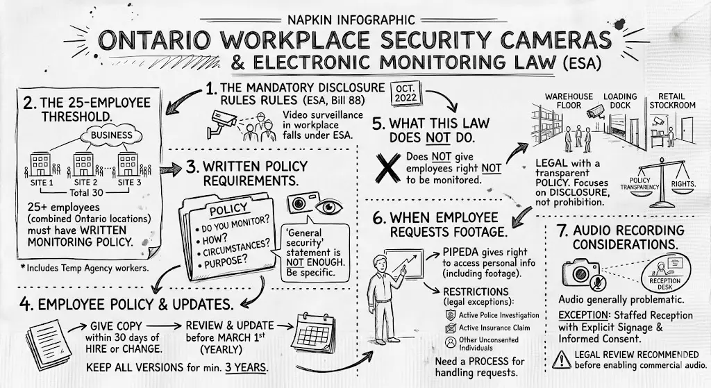 Ontario workplace surveillance camera legal guidelines and employee privacy rules