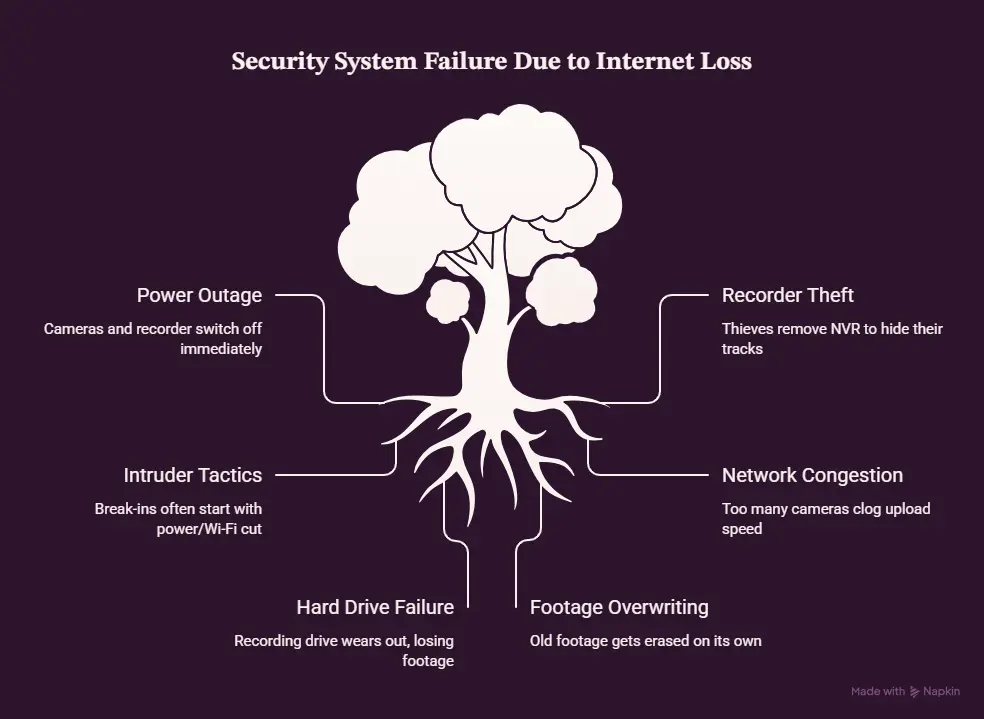 Security surveillance system affected by internet outage and loss of remote monitoring access