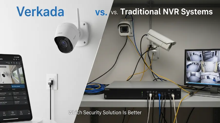 Comparison of Verkada cloud-based security cameras and traditional NVR surveillance systems for businesses
