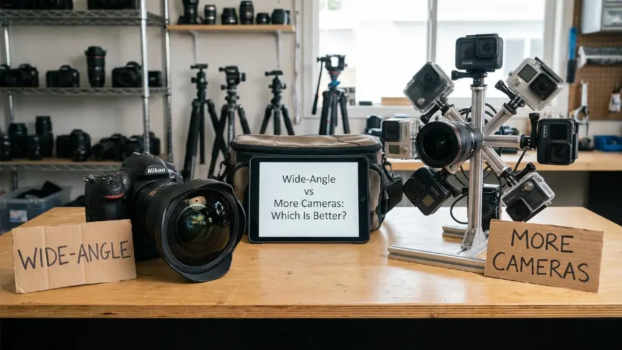 Comparison of wide-angle security cameras and multi-camera surveillance setups for business security coverage