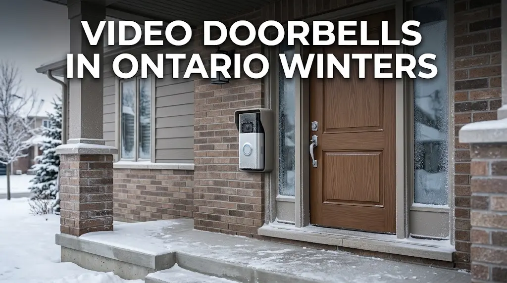 Video doorbell installation in Ontario during winter, showing cold-weather considerations such as battery performance, weather protection, wiring, mounting, and reliable operation